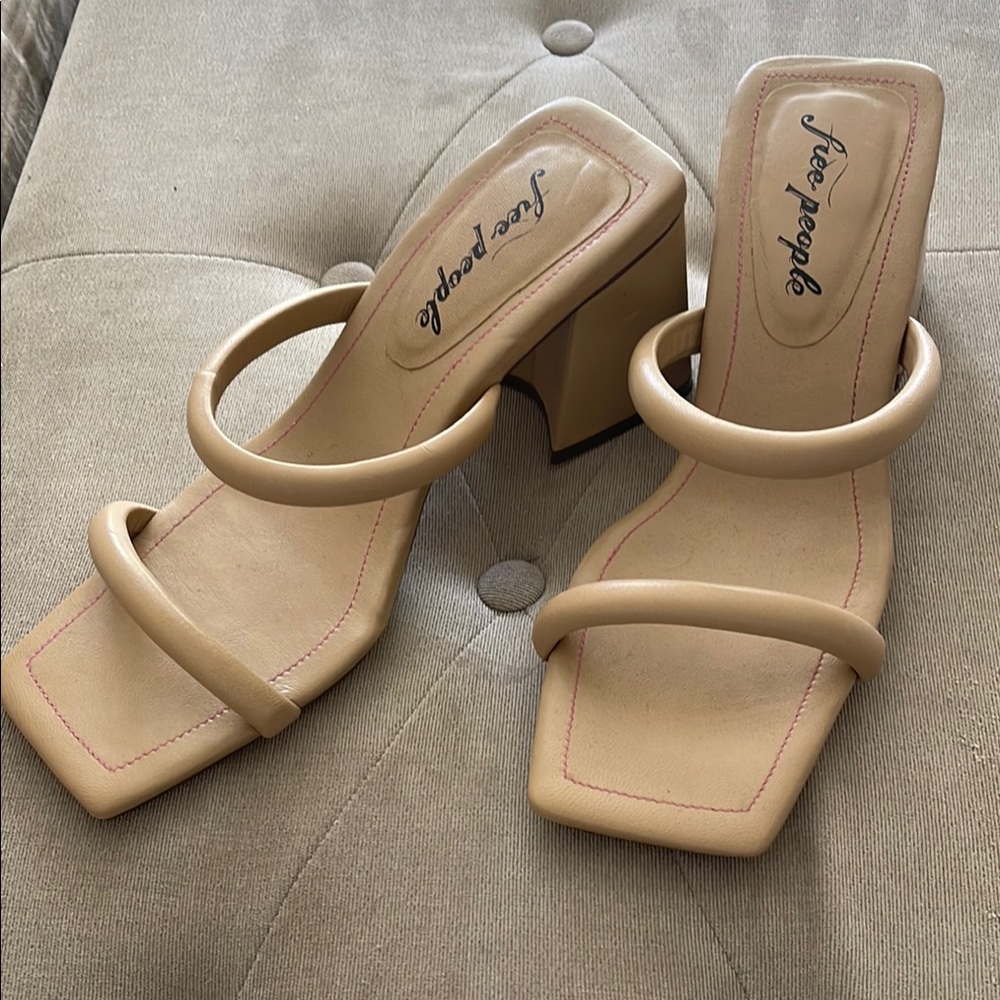 Free People Tan Block Heel Sandals